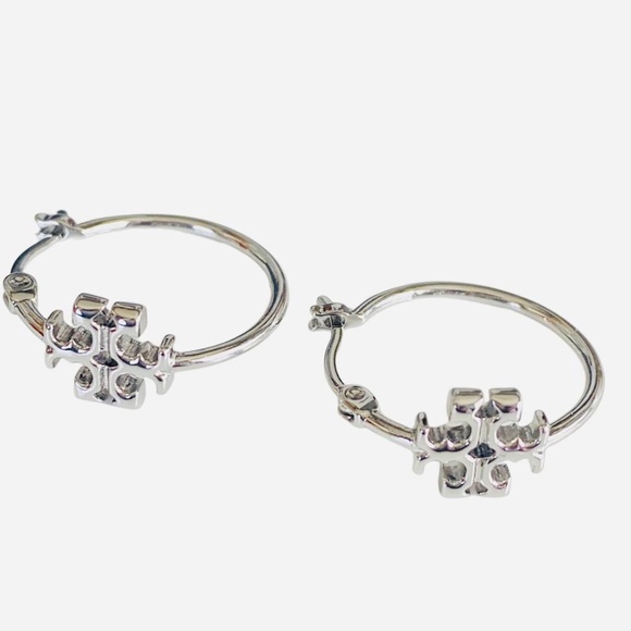 NEW Tory Burch Small Eleanor Hoop Logo Earrings in Gold or Silver - Picture 8 of 12